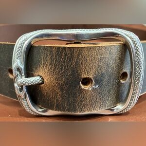 Brown Leather Belt with Silver Buckle
